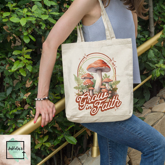 Grow in Faith Cotton Canvas Tote Bag